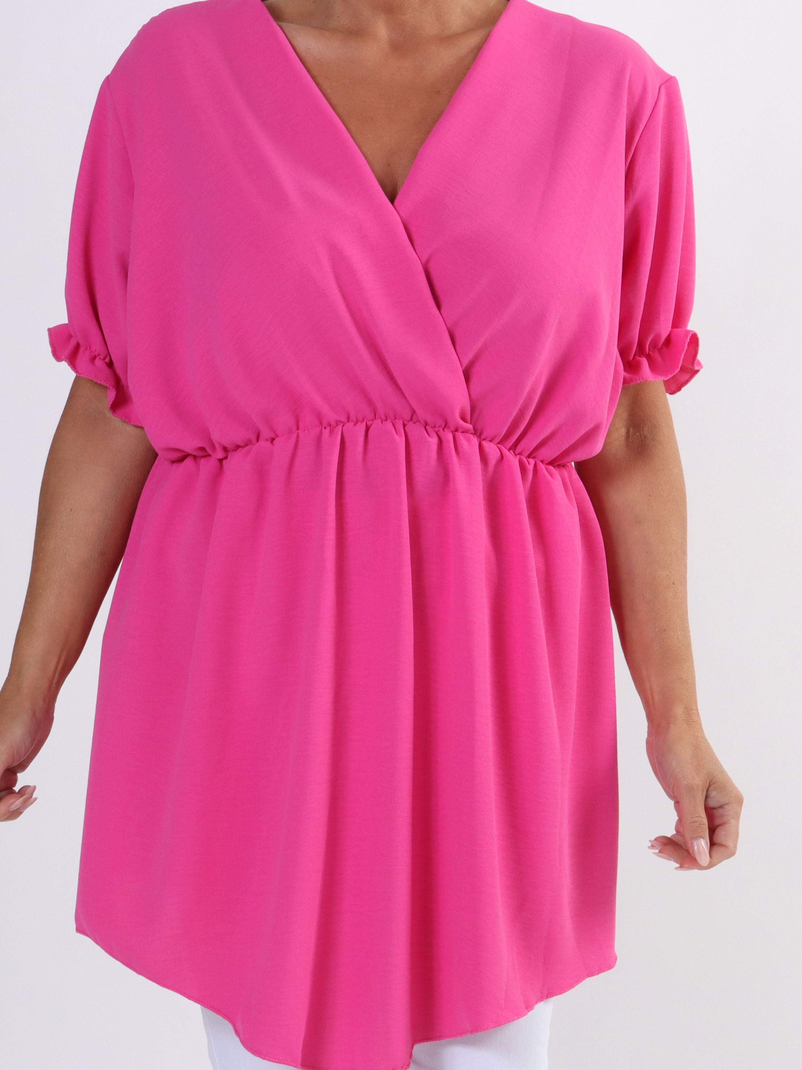 Yda Plain Short Sleeve - Sød plus size bluse med elastik i taljen